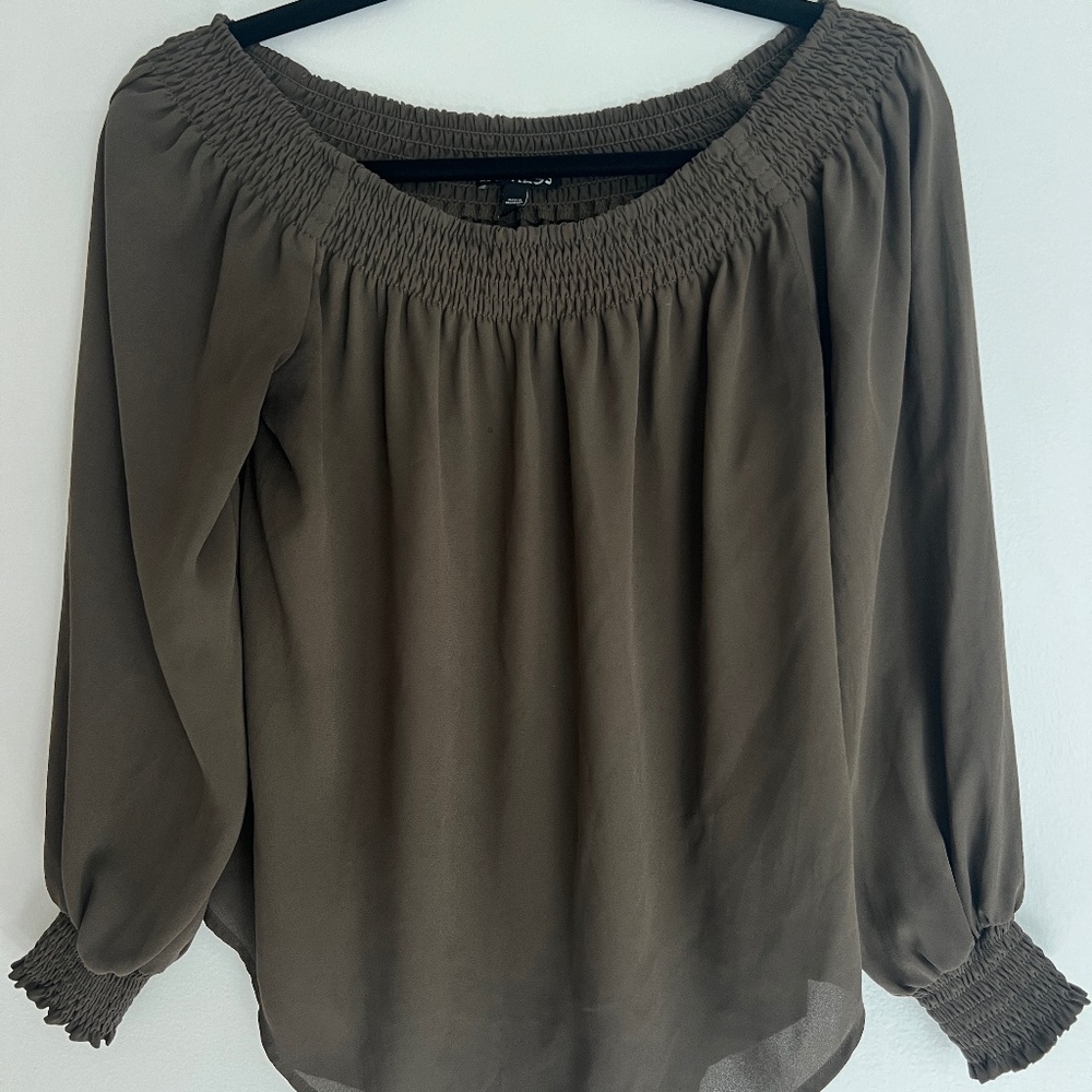 Dark Green Off-Shoulder Blouse